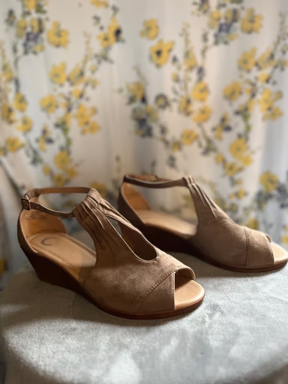 Time and Tru Taupe Open-Toe Wedge Sandals